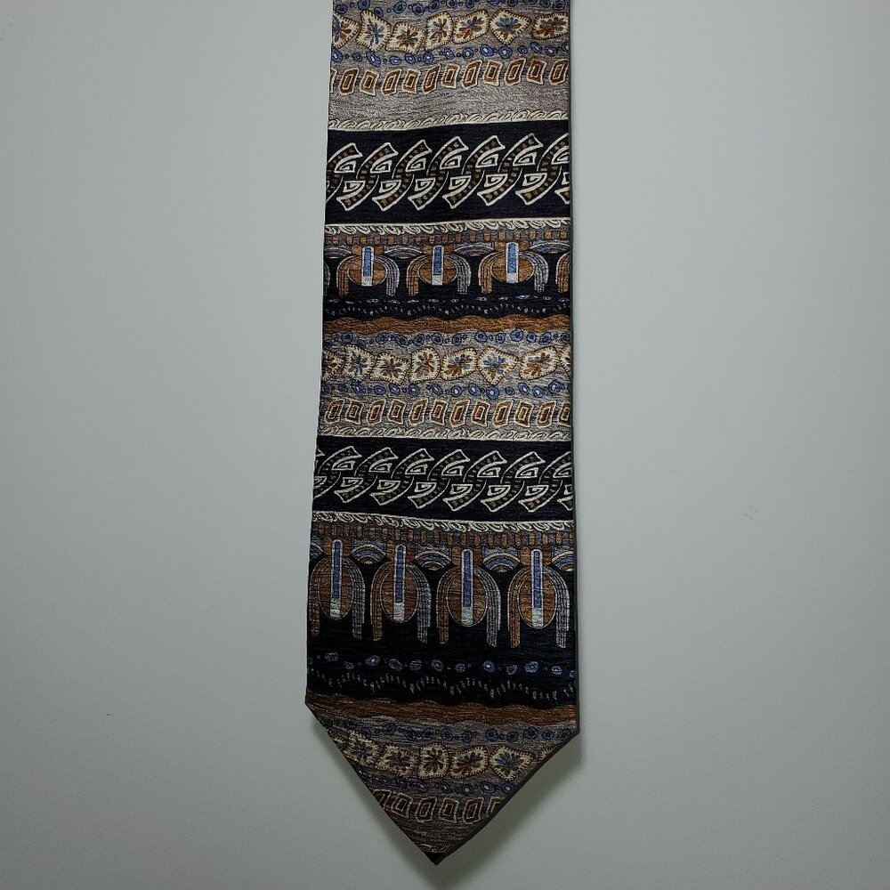 TESORO ROSSO UOMO MODA MENS HORIZONTAL STRIPE BLACK/ GRAY/ TAN/ BLUE  TIE